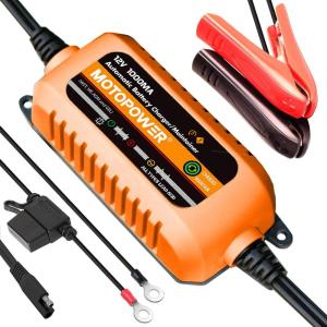 imageMOTOPOWER MP00205B 12V 1000mA Automatic Battery Charger Battery Maintainer Trickle Charger and Battery Desulfator with Timer Protection  GreyOrange