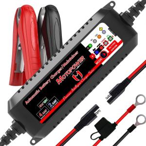 imageMOTOPOWER MP00207 6V and 12V 4AMP Automatic Smart Battery Charger Battery Maintainer Battery Desulfator with Force Charging Recondition Mode